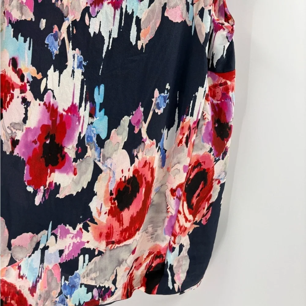 Kate Spade Blue Red Watercolor Floral Silk Sleeveless V-neck Relaxed Fit Top 4